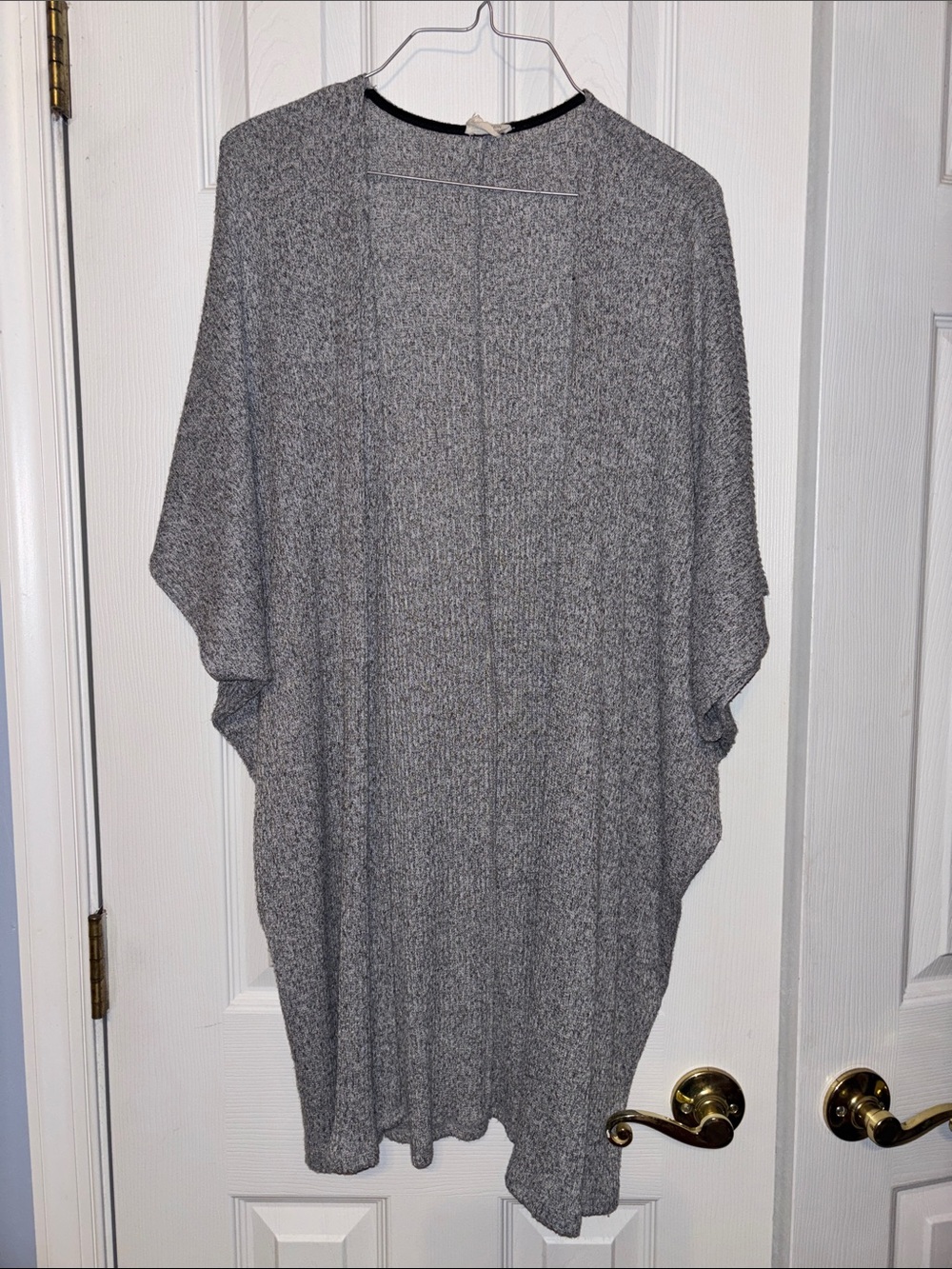 Caution To The Wind Gray Open-Front Knit Poncho Cardigan